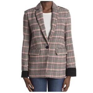 Ella Moss Menswear Pink & Black Plaid Woman's Blazer XL Black Denim Combo